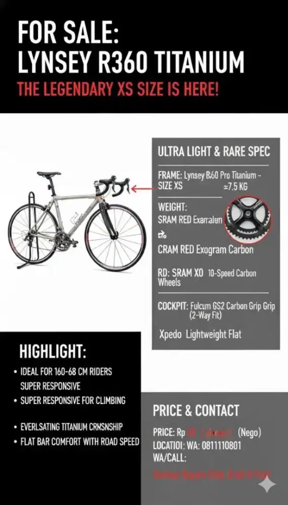 {RARE SIZE} Sepeda Lynskey R360 pro titanium - size XS - super light