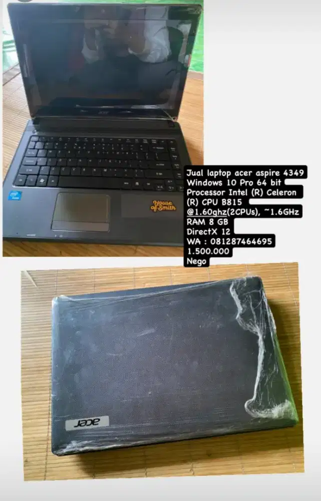 Laptop Acer hdd ram 8
