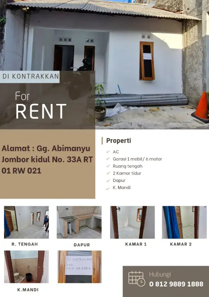 Di sewakan rumah Yogyakarta belakang jln magelang, jln wijaya kusuma