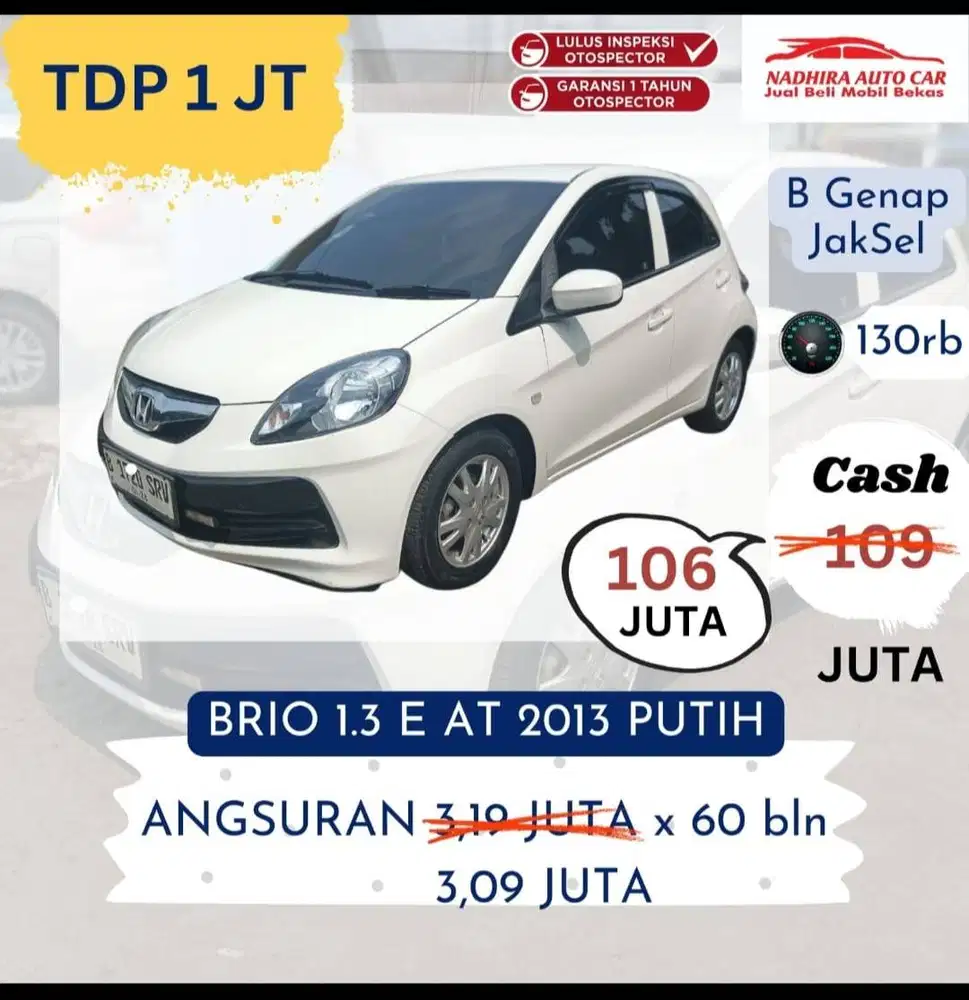 Promo TDP 1 Juta Brio 1.3 E AT 2013 Putih