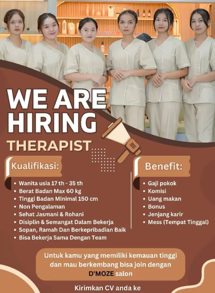 Dibutuhkan therapist,kasir dan stylish