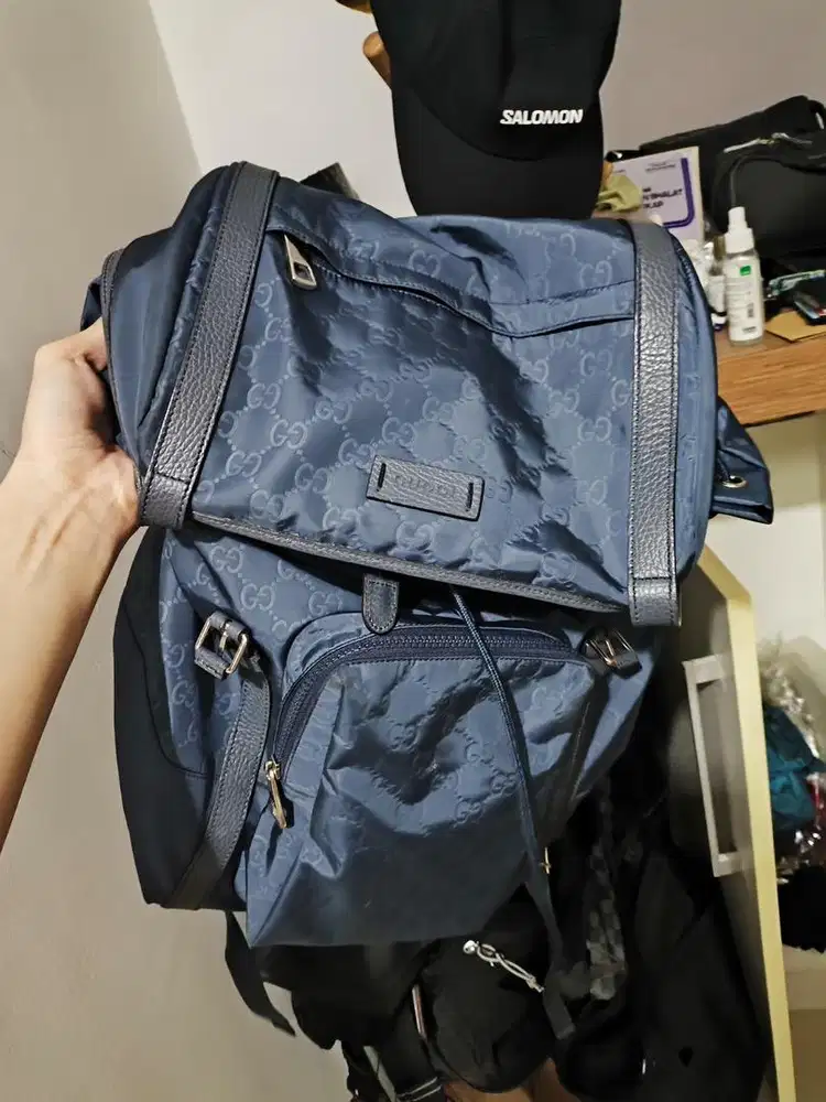 Gucci Blue Guccissima Nylon and Leather Light Backpack