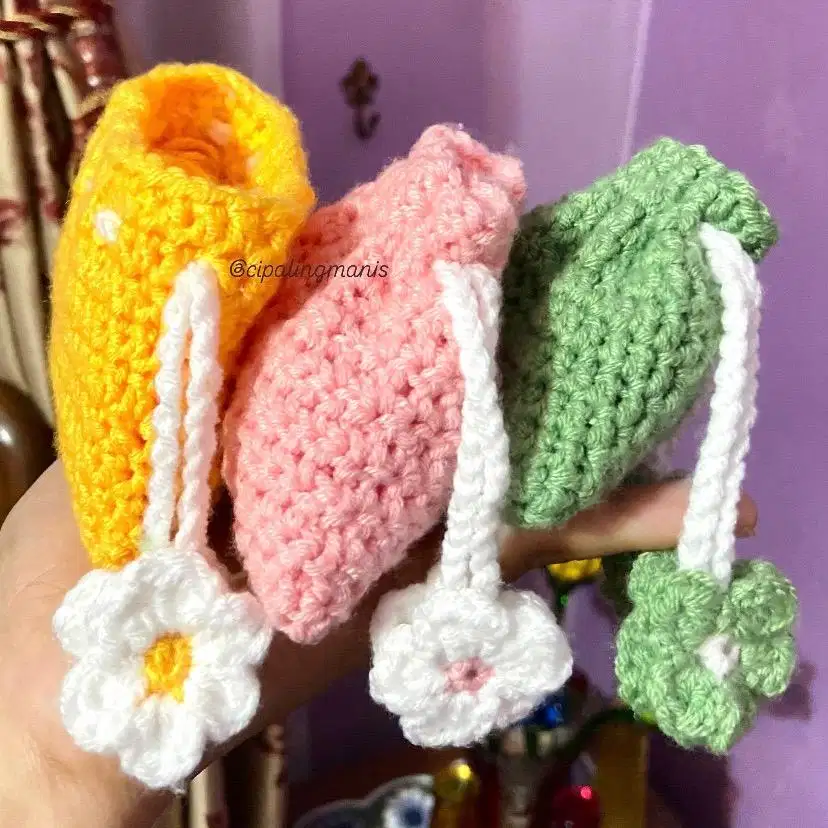 pouch wallet crochet mini | dompet rajut | kunci koin earphone