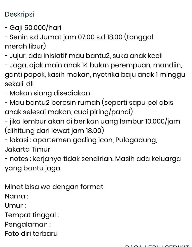 ART MOMONG ANAK PP PULOGADUNG