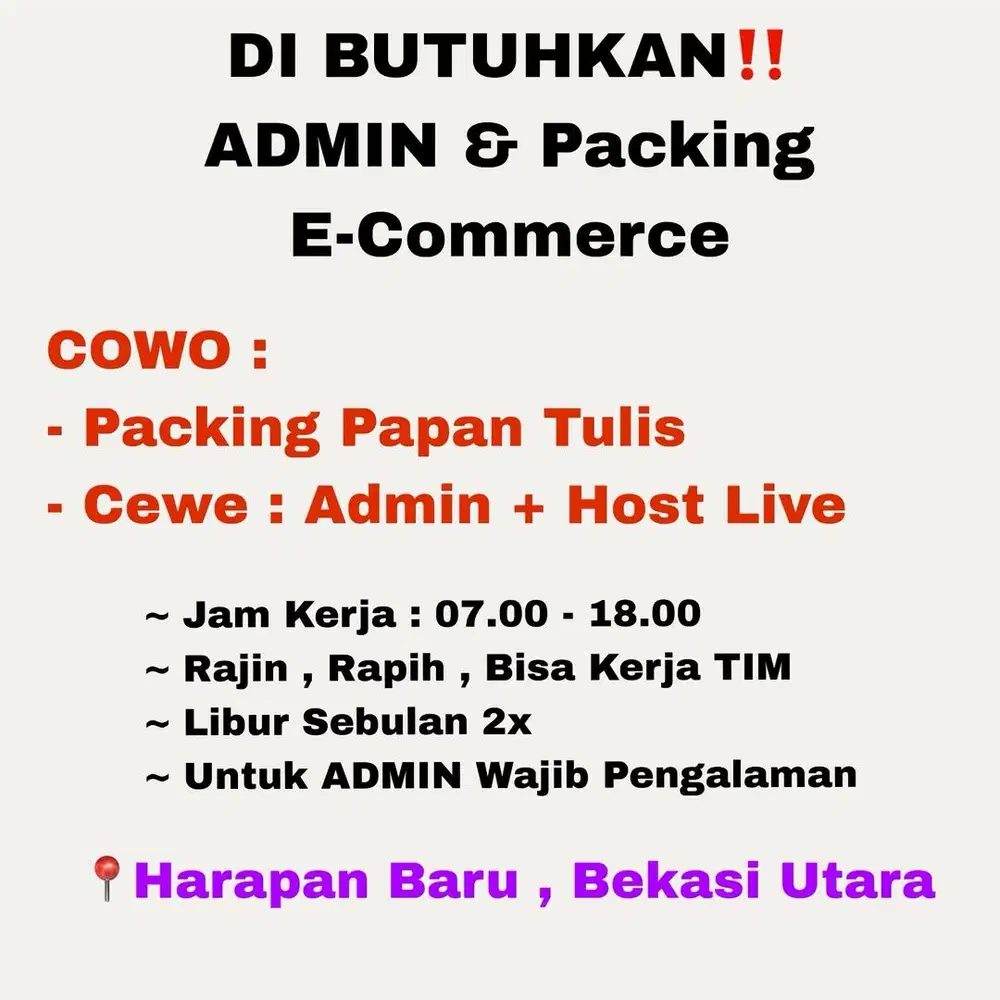 DICARII !! ADMIN & PACKER E-Commerce