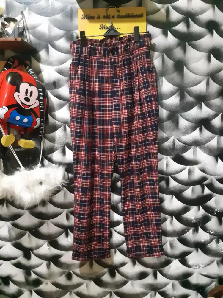 Colza high waist plaid loose pants/celana kotak2 preloved tjap karoeng