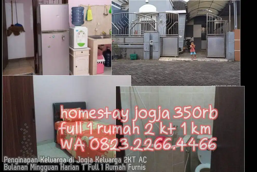 Penginapan Keluarga di Jogja Keluarga 2KT AC Bulanan Mingguan Harian T