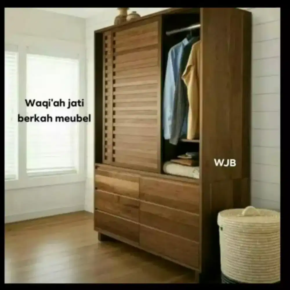 Lemari baju minimalis modern pintu 2, kayu jati tua