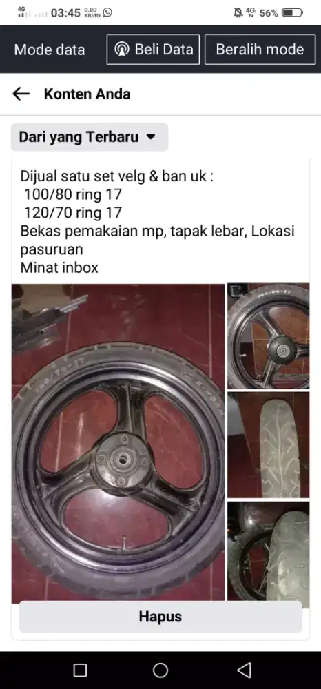 Velg bekas pemakaian mega pro