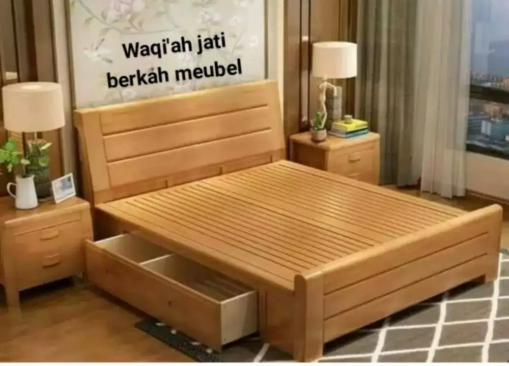 Tempat tidur minimalis modern 160x200, kayu jati tua