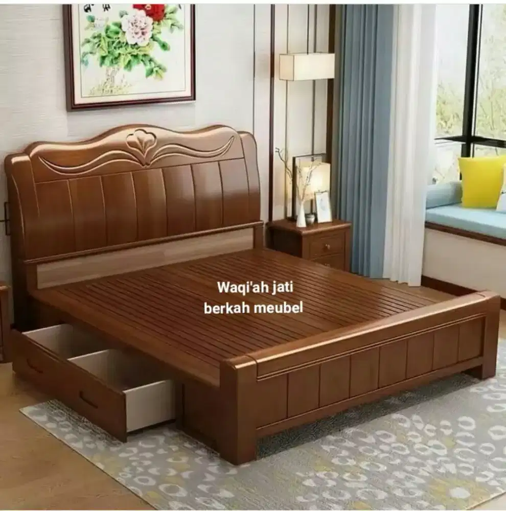 Tempat tidur minimalis modern 160x200,kayu jati tua