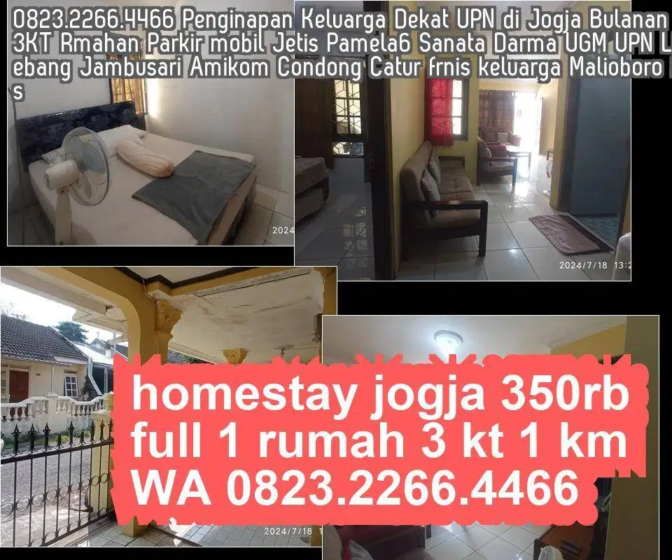 Sewa Rumah Keluarga Yogya  Penginpan 3KT Kelua Harian Bulanan Mingguan