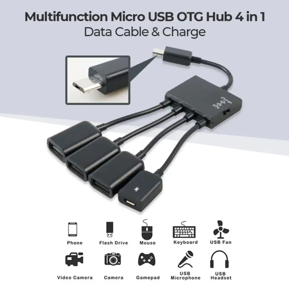 Multifunction Micro USB Hub 4in1 Data Cable & Charge
