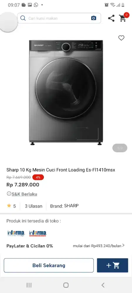 Sharp mesin cuci frontloading 10kg