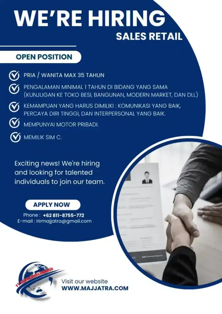 Lowongan Kerja Sales Retail & Sales Industri