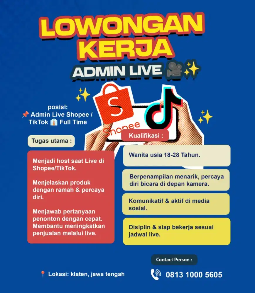Lowongan Kerja Admin Live Shopee Tiktok