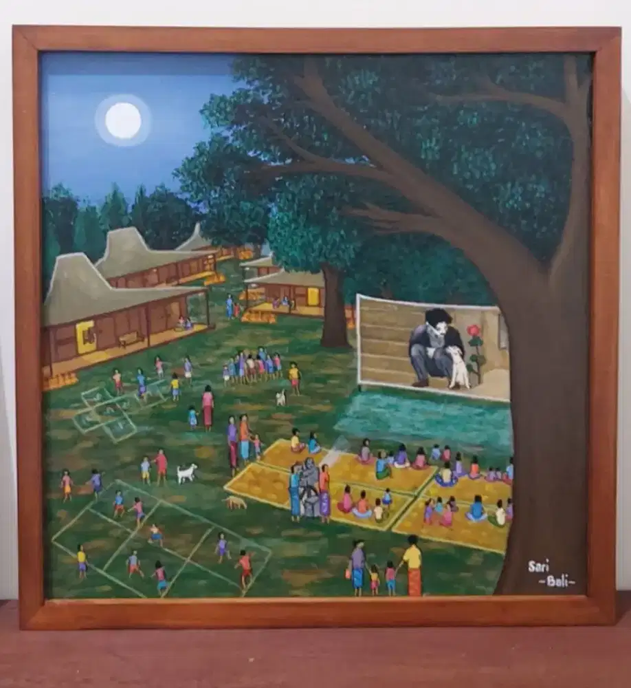 Lukisan Bergembira Saat Bulan Purnama by Sari-Bali