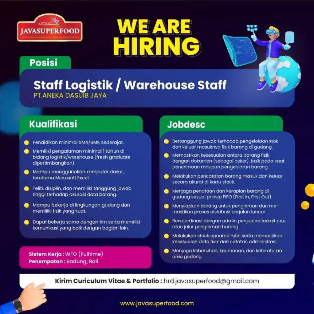 LOWONGAN STAFF LOGISTIK & STAFF GUDANG