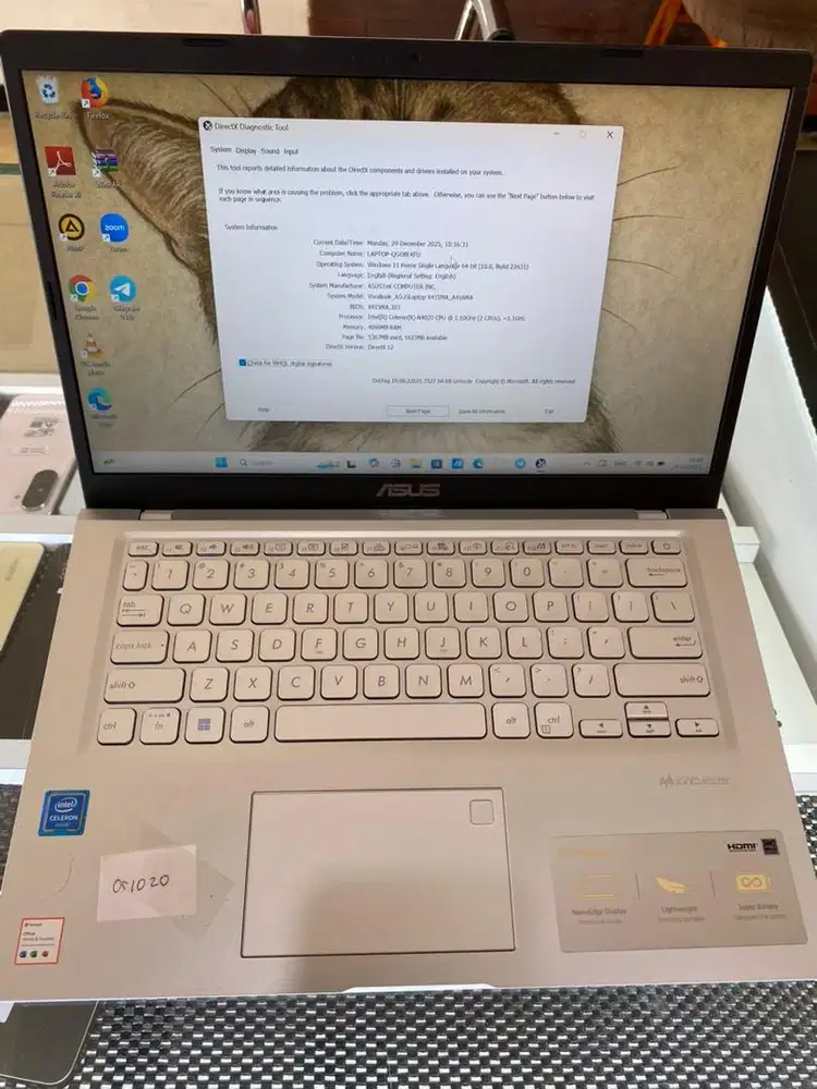 Asus intel celeron N4020 ram 4/256 gb ssd