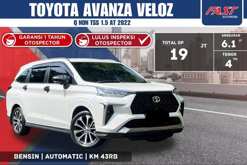 TOYOTA AVANZA VELOZ Q 2022 NON TSS 1.5 AT KM.43RB & PAJAK PANJANG