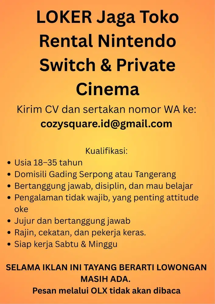 Jaga toko rental Nintendo Switch & Private Cinema