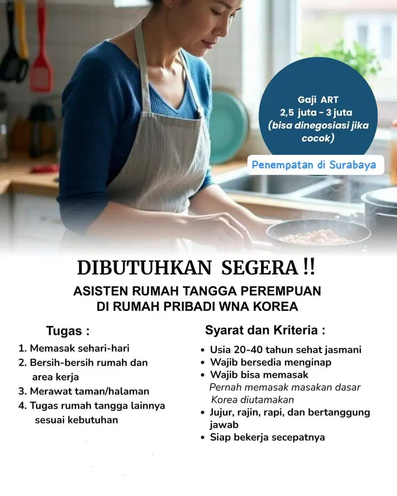 Loker Asisten Rumah Tangga Perempuan