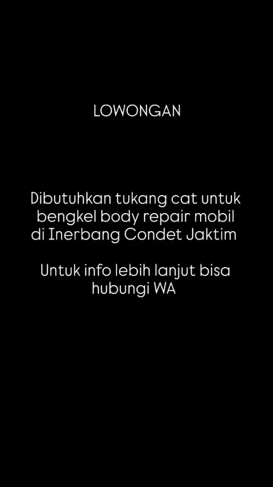 LOWONGAN TUKANG CAT DUCO BENGKEL MOBIL