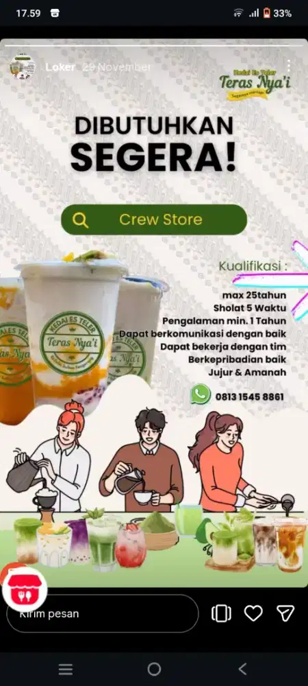 Lowongan kerja kedai es teler teras nya'i