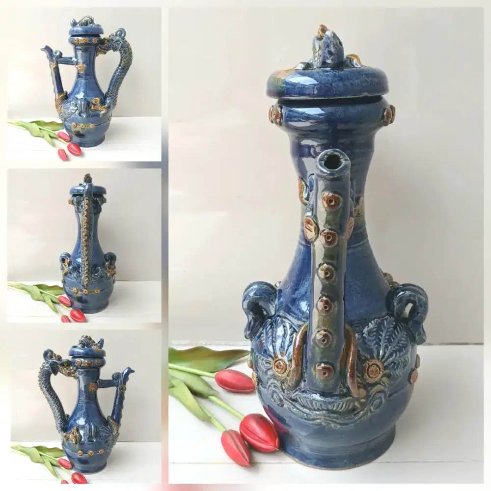 Teko kendi keramik antik lengkap dengan tutup