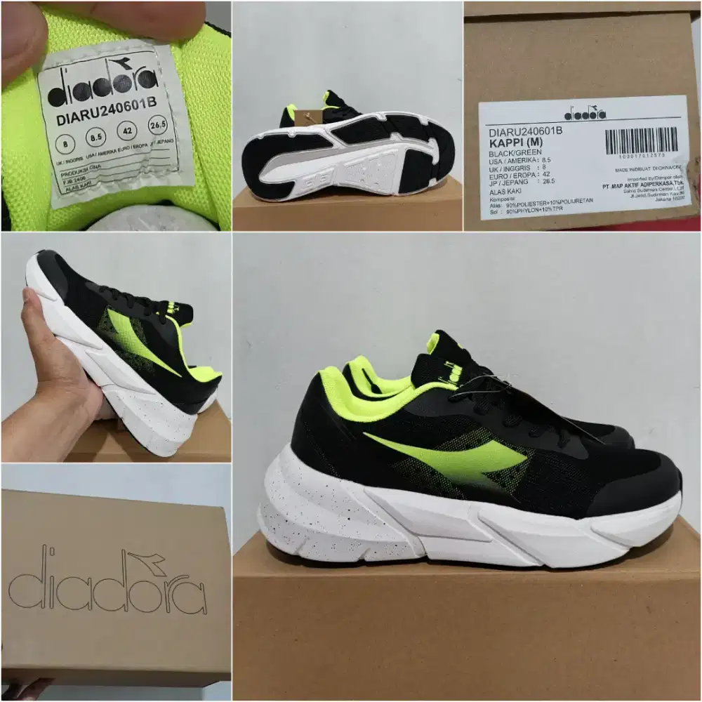 SEPATU RUNNING PRIA DIADORA KAPPI BLACK
GREEN DIARU240601B ORIGINAL