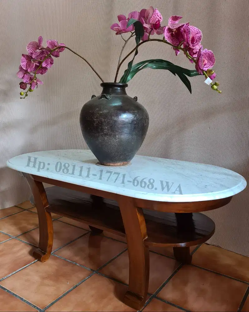 Meja Tamu Marmer Oval Ukuran 60x120cm