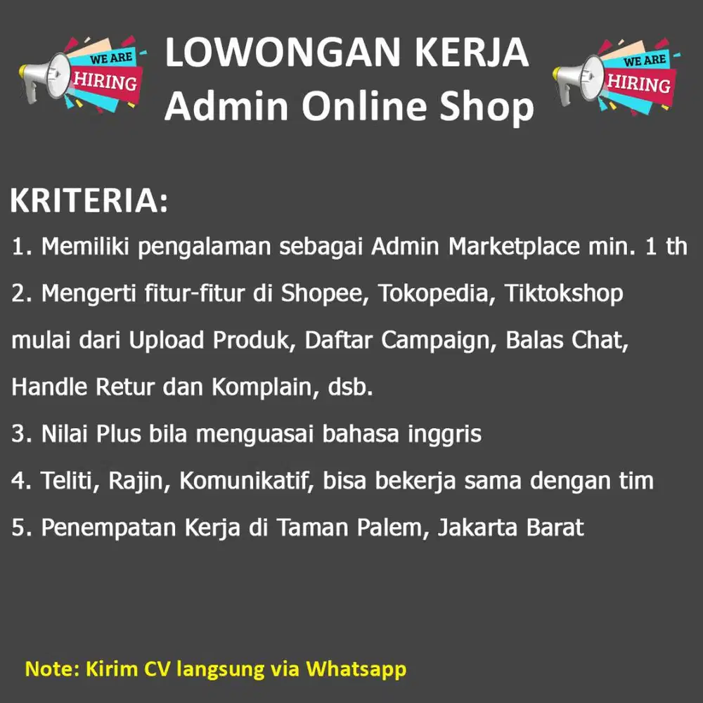 Admin Shopee / Tiktok Marketplace