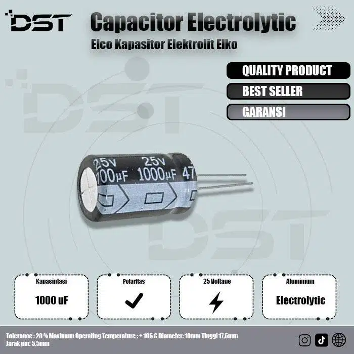 Capacitor Electrolytic Elco Kapasitor Elektrolit Elko 1000UF 1000UF/25