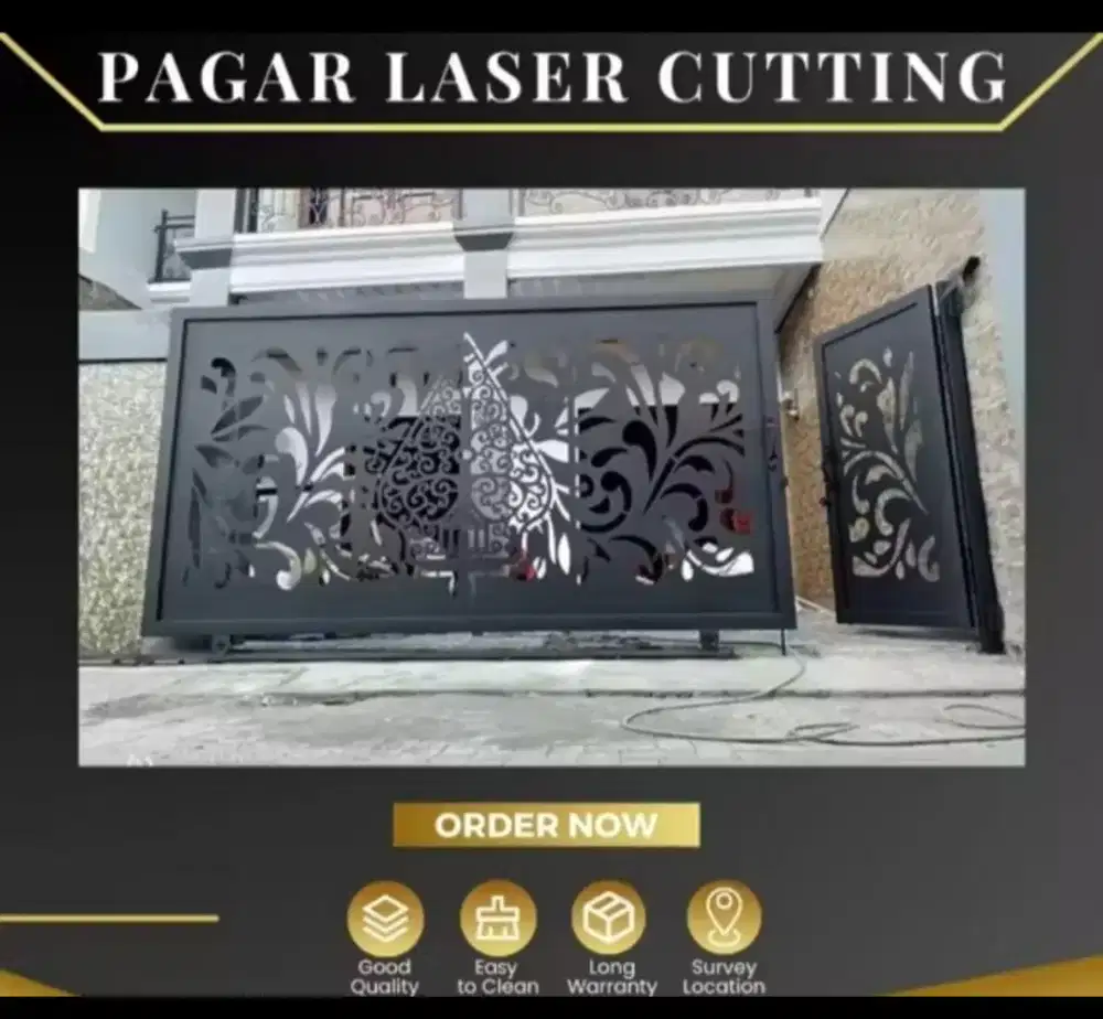 Pagar Rumah Besi Motif Laser Custting Mewah Custom Plat 1,2 mm Hollow