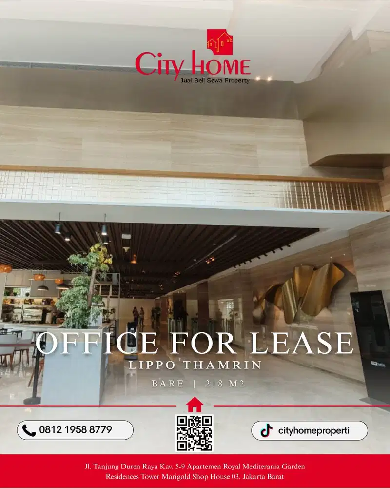 Sewa Office Space Eksklusif 218M2 di Lippo Thamrin - Bebas Desain