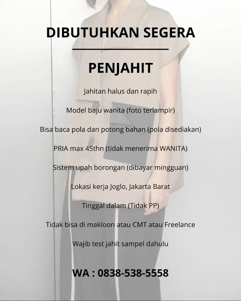 DIBUTUHKAN PENJAHIT HALUS & RAPIH