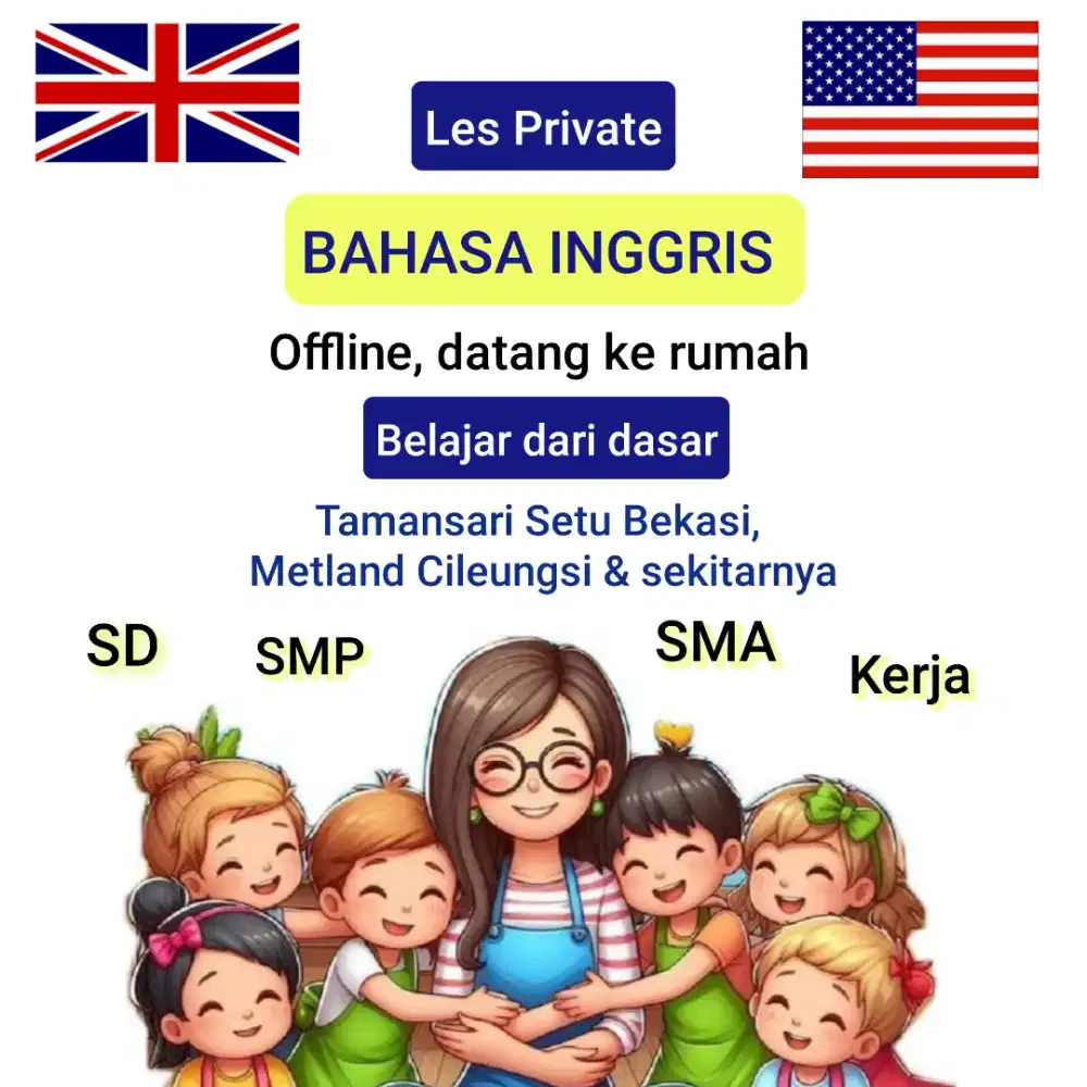 Les private Bahasa Inggris, 200-100/bln , Metland & Setu
