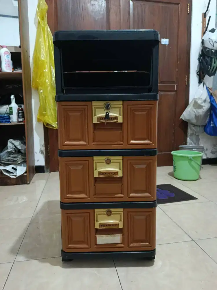 Jual Lemari Plastik Laci 4 Susun Napolly | Warna Coklat Jati