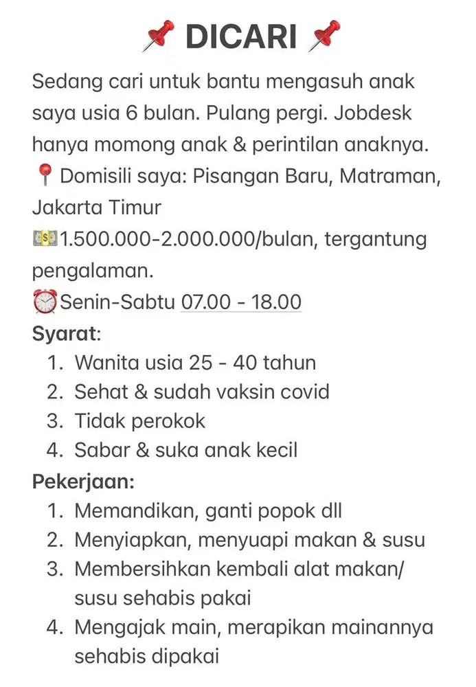 DICARI ART MOMONG - PP - JAKARTA TIMUR