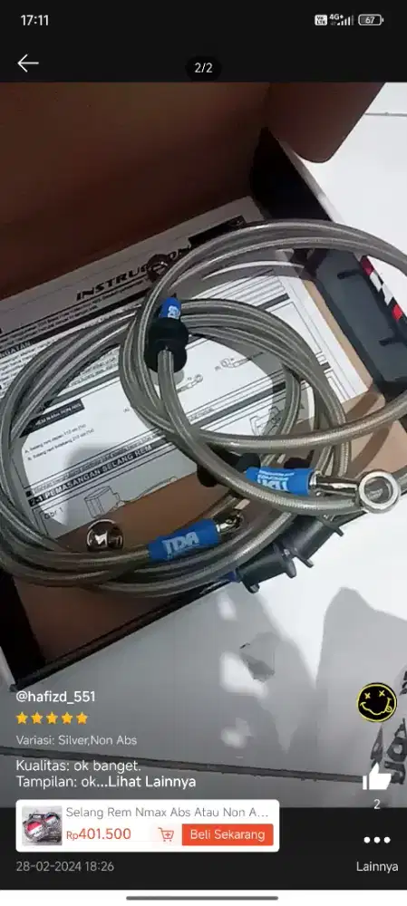 Selang rem tdr ori non abs nmax old nmax new nmax neo turbo