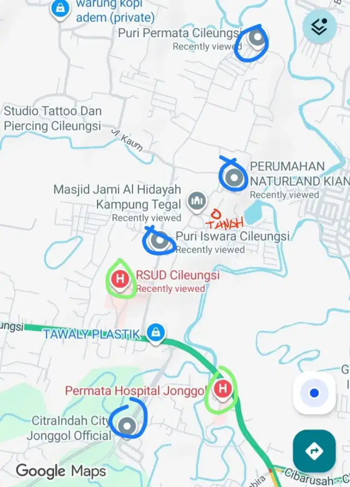 Tanah Strategis 313 m² di Belakang RSUD Cileungsi Citra Indah Jonggol