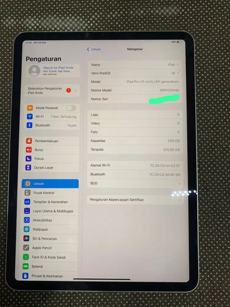 Ipad 11 Pro m2 gen 4 256gb ex ibox