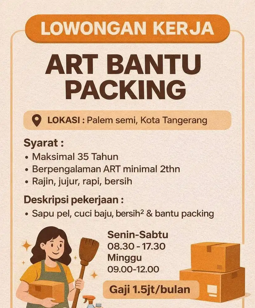 Lowongan ART bantu Packing