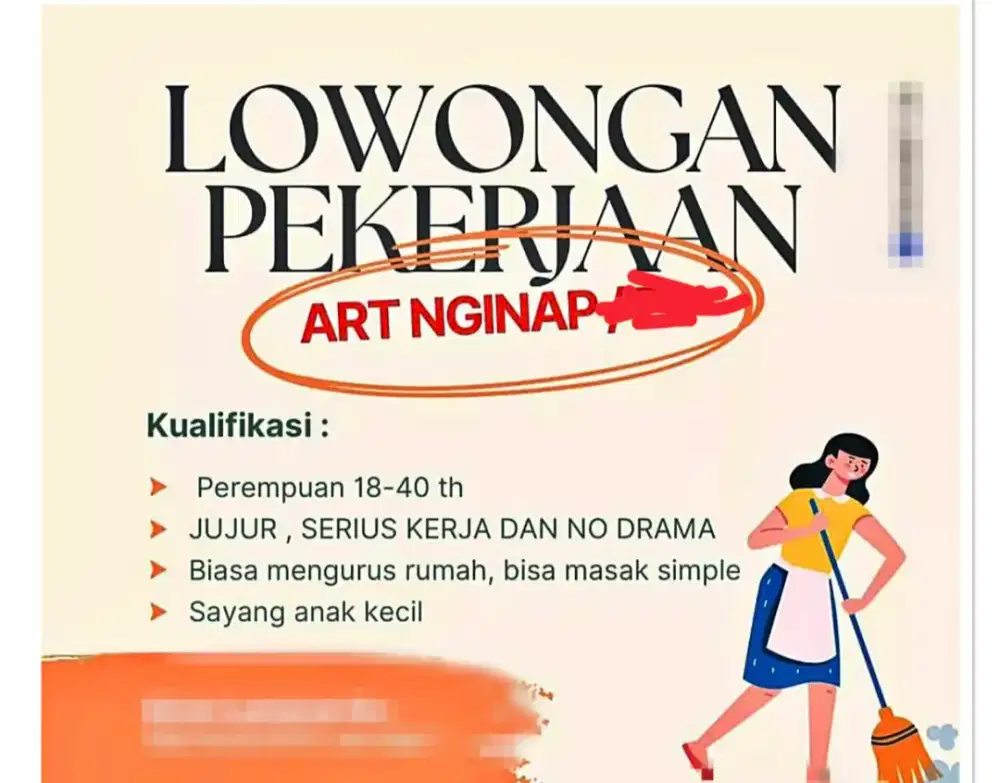 DIBUTUHKAN ART, PEMBANTU RUMAH TANGGA