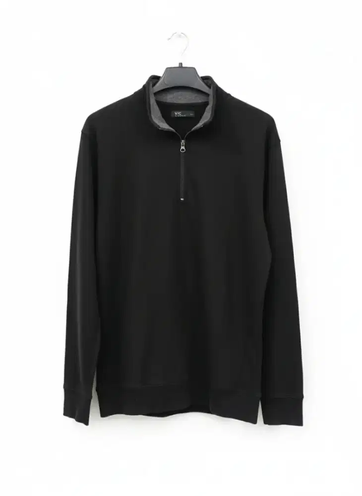 Sweatshirt Half Zipper Polos Hitam