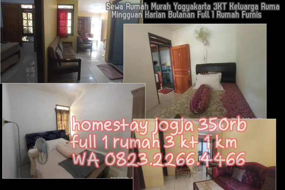 Sewa Rumah Murah Yogyakarta 3KT Keluarga Ruma  Mingguan Harian Bulanan