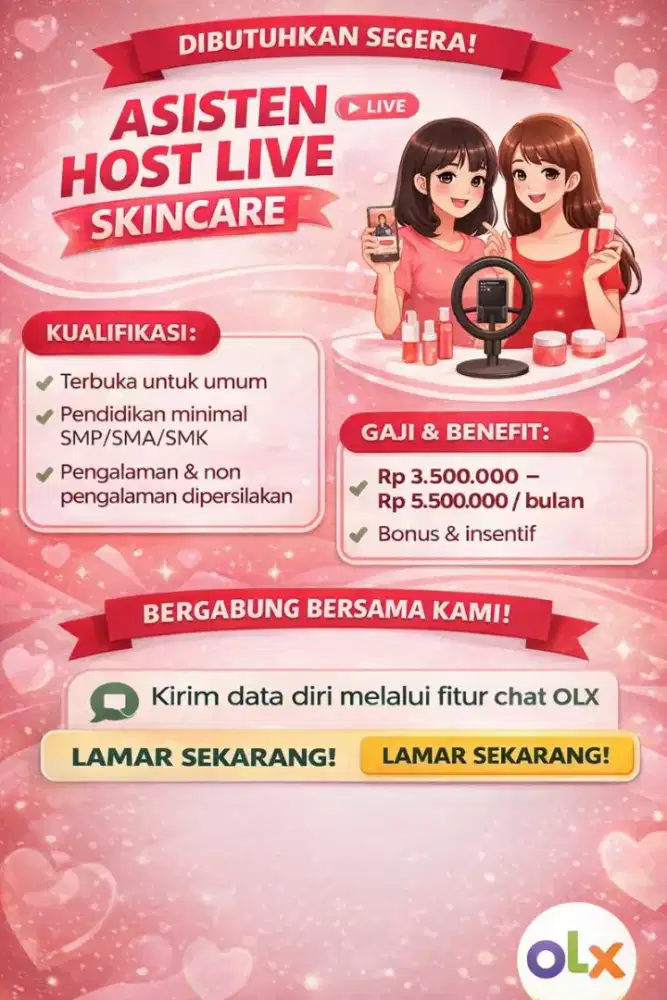 Dibutuhkan Asisten Host Live Skincare