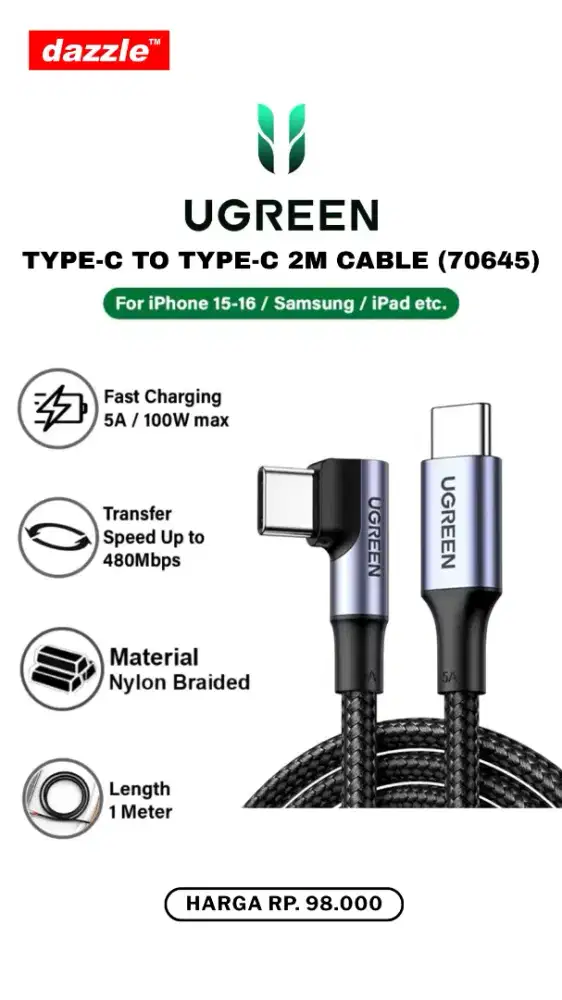 UGREEN C TO C 2M 100W CABLE (70645)