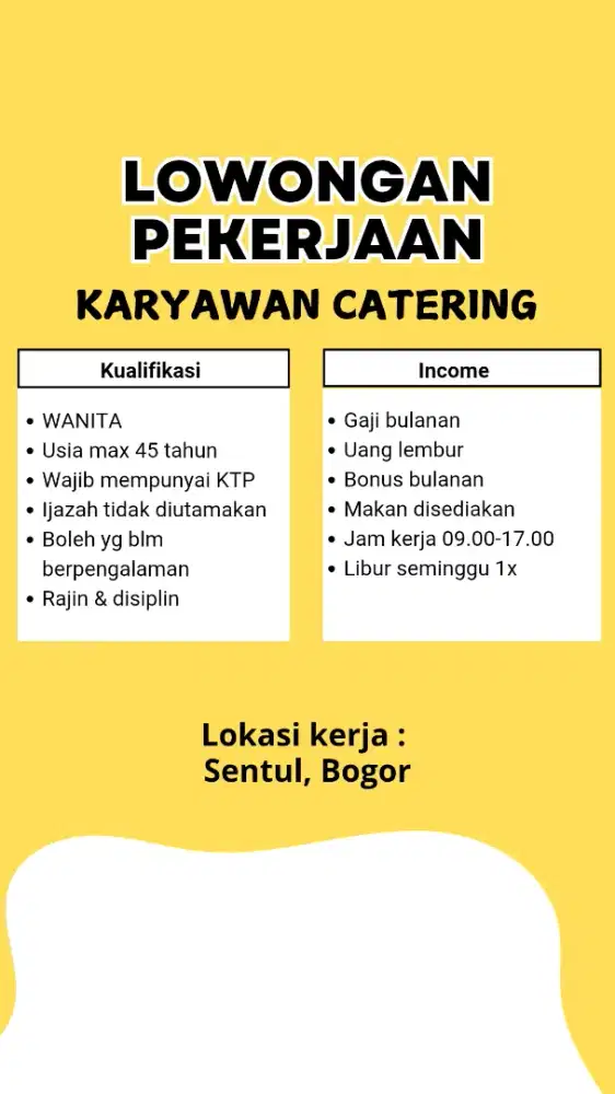 Lowongan kerja catering bogor untuk wanita