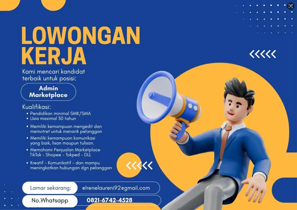 Dibutuhkan segera admin marketplace dan live streaming